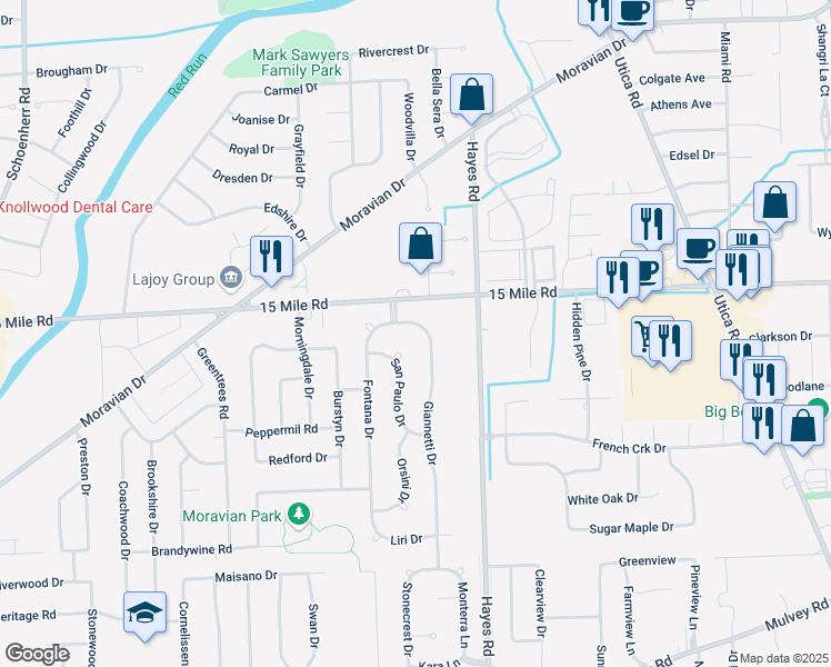 map of restaurants, bars, coffee shops, grocery stores, and more near 34779 Giannetti Drive in Sterling Heights