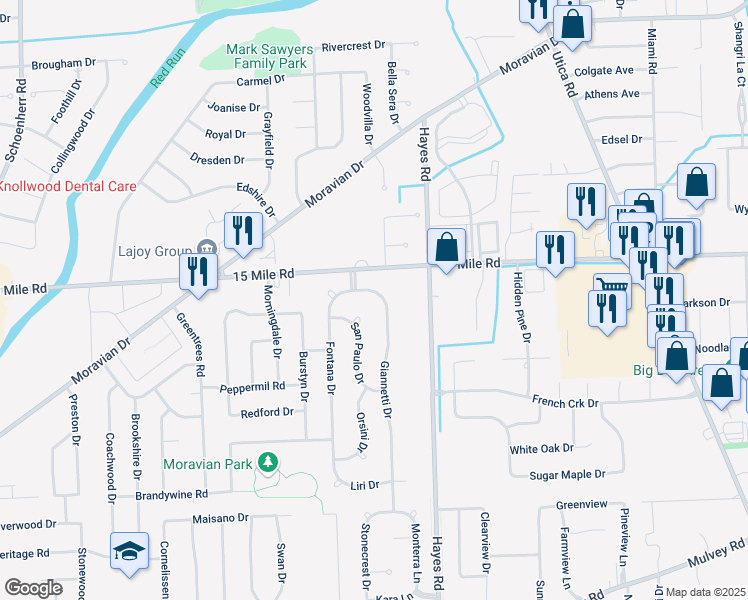 map of restaurants, bars, coffee shops, grocery stores, and more near 34779 Giannetti Drive in Sterling Heights