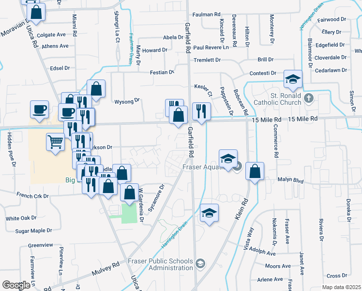 map of restaurants, bars, coffee shops, grocery stores, and more near 34791 Garfield Road in Fraser