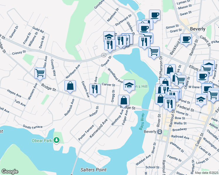 map of restaurants, bars, coffee shops, grocery stores, and more near 28 Livingston Avenue in Beverly