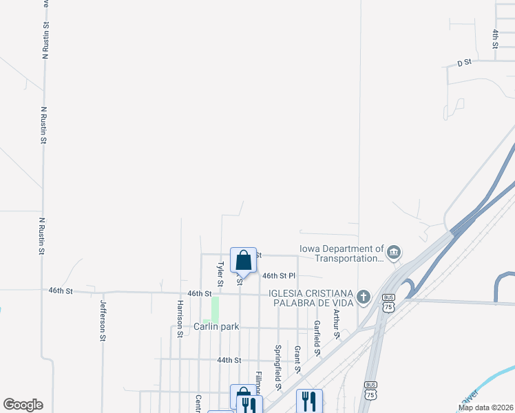 map of restaurants, bars, coffee shops, grocery stores, and more near 4799 Tyler St in Sioux City