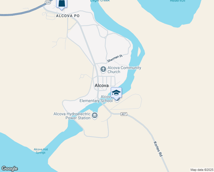 map of restaurants, bars, coffee shops, grocery stores, and more near Shoshoni St in Alcova