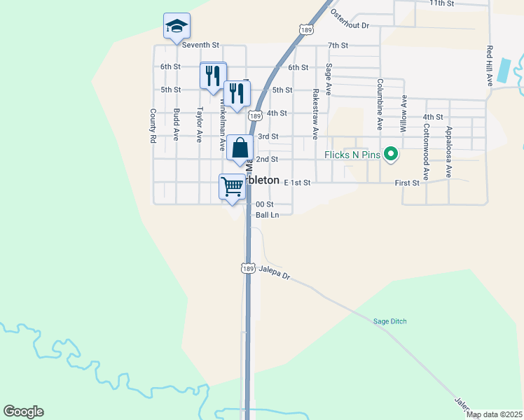 map of restaurants, bars, coffee shops, grocery stores, and more near 15 Bill Budd Road in Big Piney