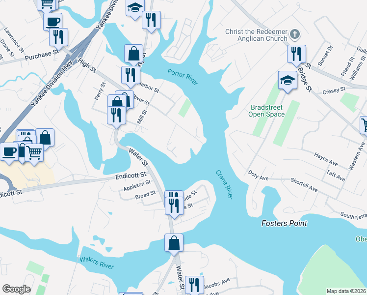 map of restaurants, bars, coffee shops, grocery stores, and more near 41 Centre Street in Danvers
