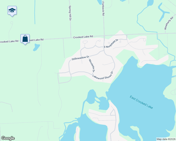map of restaurants, bars, coffee shops, grocery stores, and more near 3580 Lakewood Shores Drive in Howell