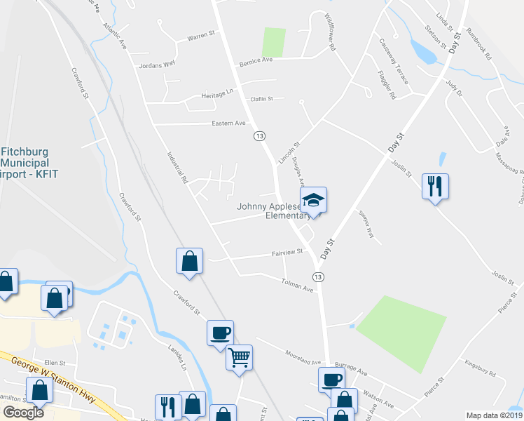 map of restaurants, bars, coffee shops, grocery stores, and more near 27 Keystone Drive in Leominster