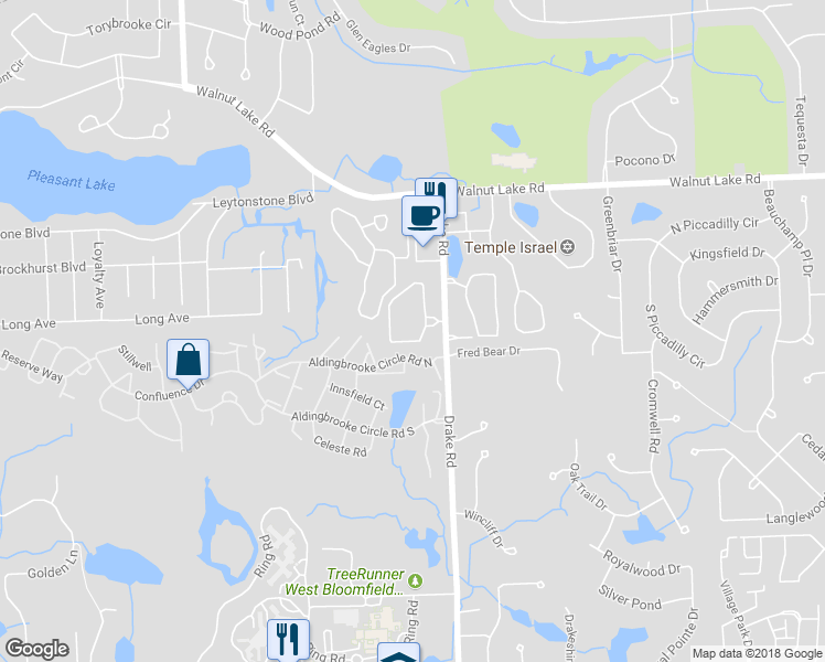 map of restaurants, bars, coffee shops, grocery stores, and more near 5700 Drake Road in West Bloomfield Township