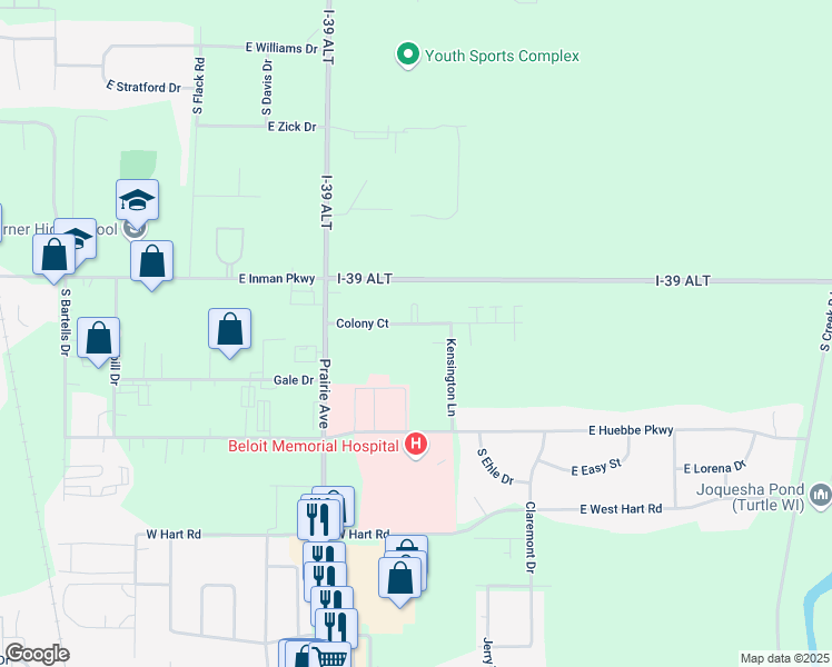 map of restaurants, bars, coffee shops, grocery stores, and more near 1986 Colony Court in Beloit