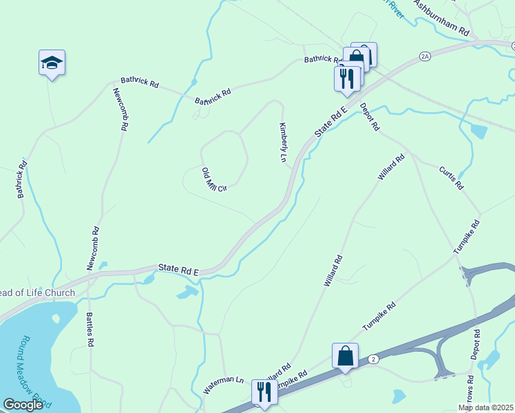 map of restaurants, bars, coffee shops, grocery stores, and more near 110 State Road East in Westminster