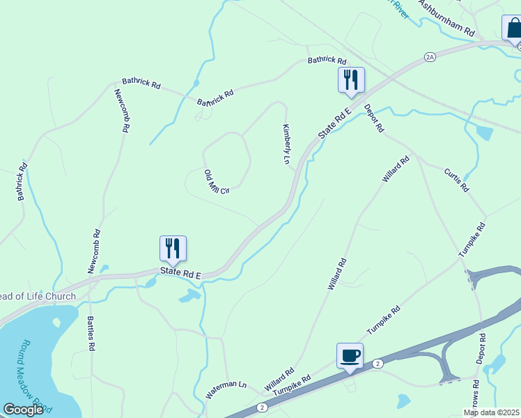map of restaurants, bars, coffee shops, grocery stores, and more near 110 State Road East in Westminster