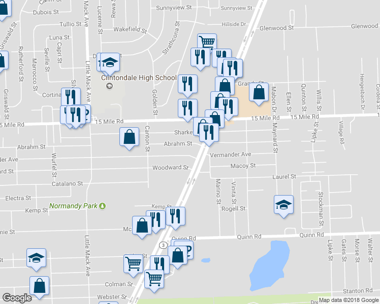 map of restaurants, bars, coffee shops, grocery stores, and more near 21283 Vermander Avenue in Charter Township of Clinton