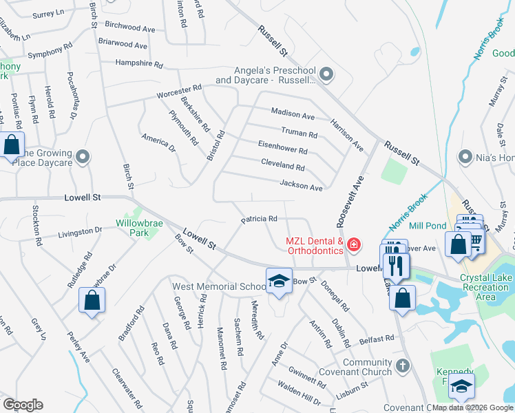 map of restaurants, bars, coffee shops, grocery stores, and more near 15 Patricia Road in Peabody