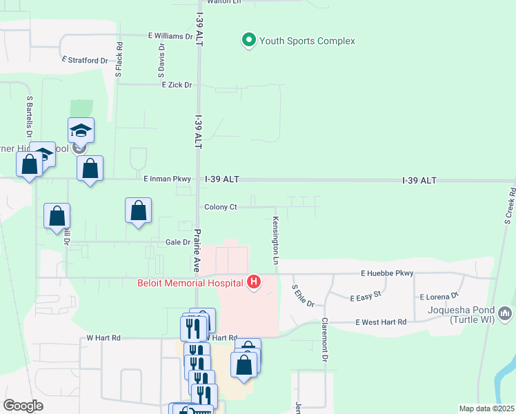map of restaurants, bars, coffee shops, grocery stores, and more near 1959 Colony Court in Beloit