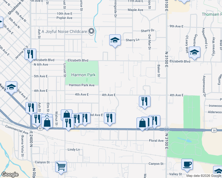 map of restaurants, bars, coffee shops, grocery stores, and more near 465 Morningside Drive in Twin Falls