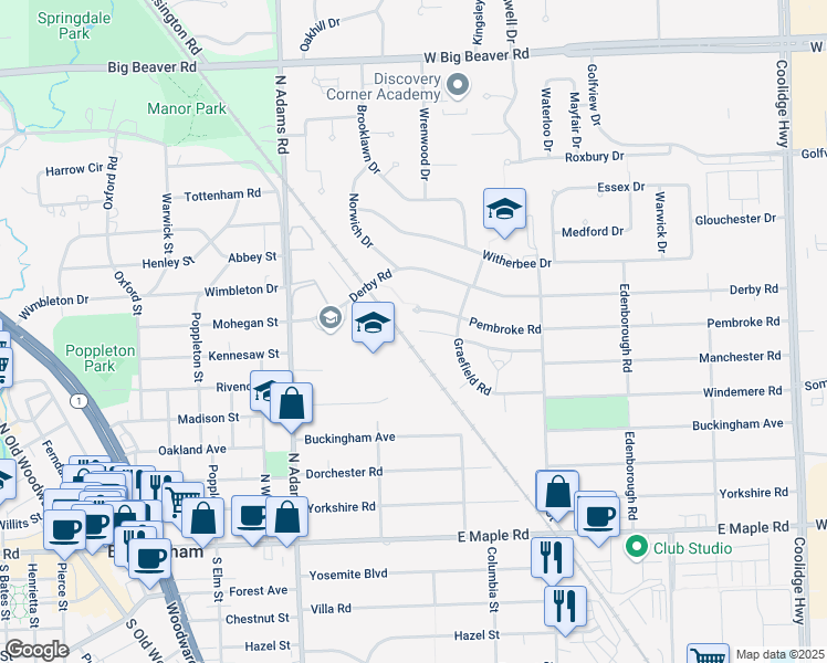 map of restaurants, bars, coffee shops, grocery stores, and more near 1530 Graefield Road in Birmingham