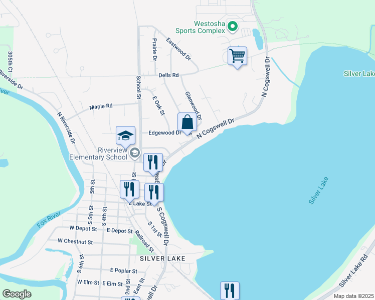 map of restaurants, bars, coffee shops, grocery stores, and more near 529 North Cogswell Drive in Silver Lake