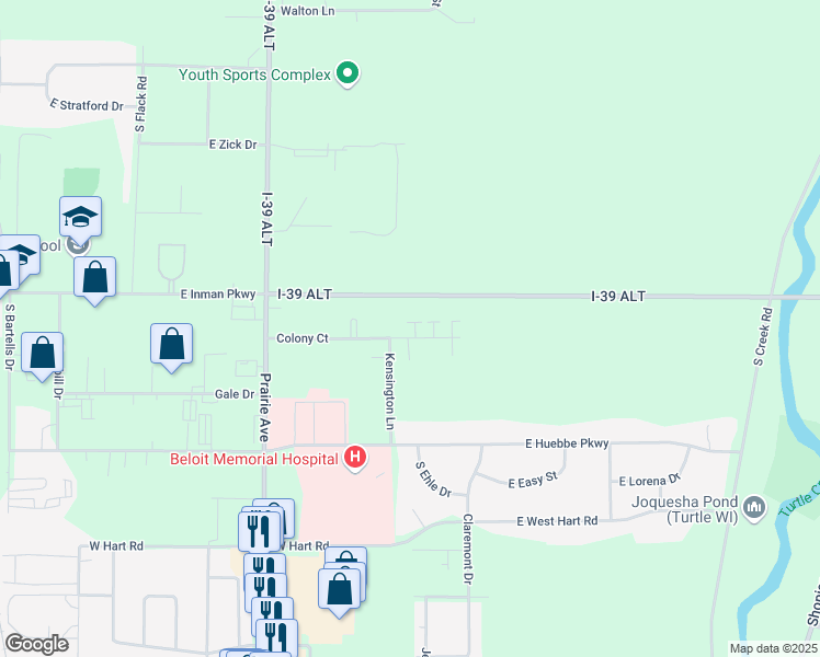 map of restaurants, bars, coffee shops, grocery stores, and more near 2080 East Inman Parkway in Beloit