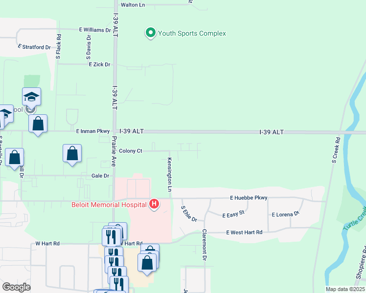 map of restaurants, bars, coffee shops, grocery stores, and more near 2080 East Inman Parkway in Beloit