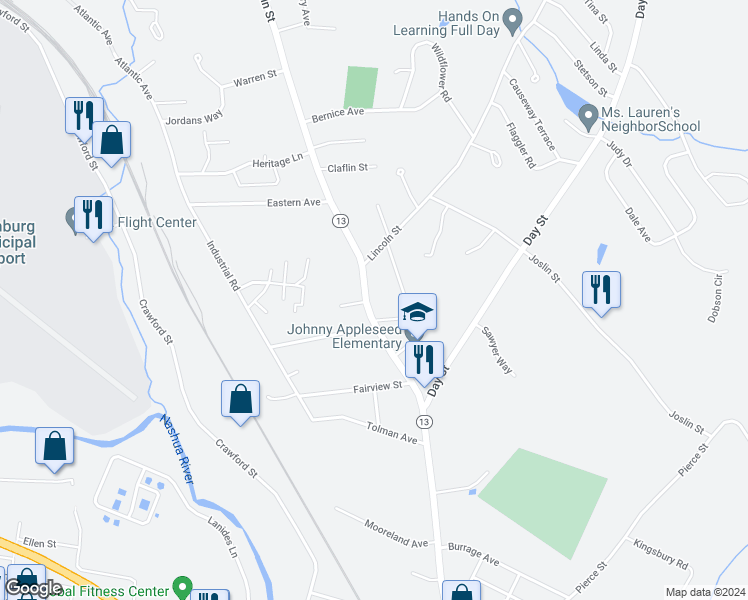 map of restaurants, bars, coffee shops, grocery stores, and more near 909 Main Street in Leominster
