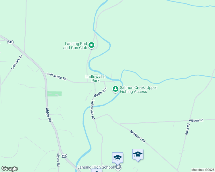 map of restaurants, bars, coffee shops, grocery stores, and more near 23-25 Maple Ave in Lansing