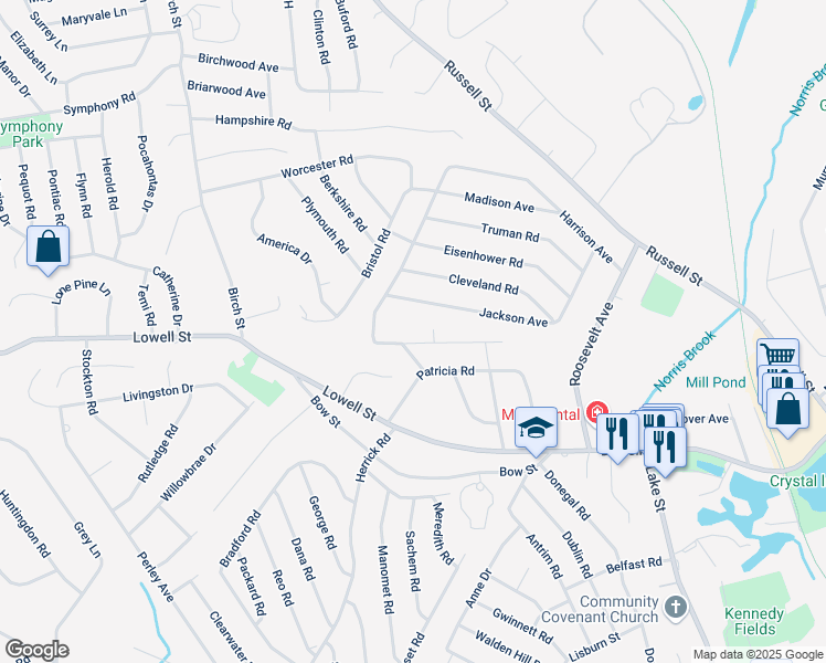 map of restaurants, bars, coffee shops, grocery stores, and more near 5 Jackson Avenue in Peabody