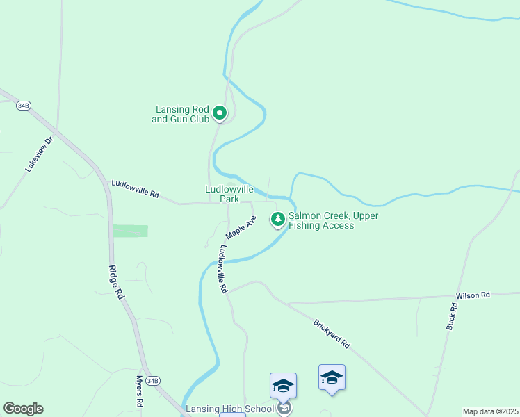 map of restaurants, bars, coffee shops, grocery stores, and more near 23-25 Maple Ave in Lansing