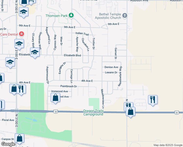 map of restaurants, bars, coffee shops, grocery stores, and more near 2761 Chaparral Circle in Twin Falls