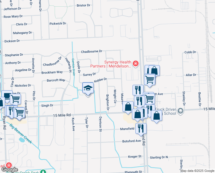 map of restaurants, bars, coffee shops, grocery stores, and more near 62014 Brighton Drive in Sterling Heights