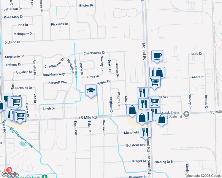 map of restaurants, bars, coffee shops, grocery stores, and more near 62014 Brighton Drive in Sterling Heights