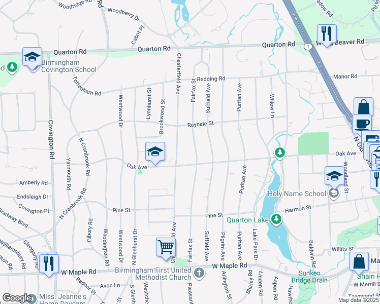 map of restaurants, bars, coffee shops, grocery stores, and more near 990 Fairfax Street in Birmingham