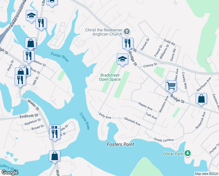 map of restaurants, bars, coffee shops, grocery stores, and more near 31 Bradstreet Avenue in Danvers