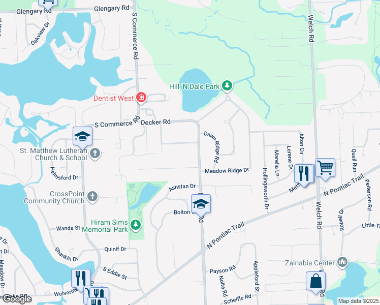 map of restaurants, bars, coffee shops, grocery stores, and more near 1883 Decker Rd in Walled Lake