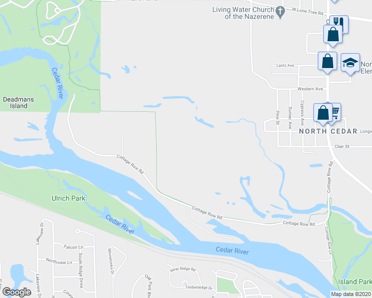 map of restaurants, bars, coffee shops, grocery stores, and more near 1829 Cottage Row Road in Cedar Falls