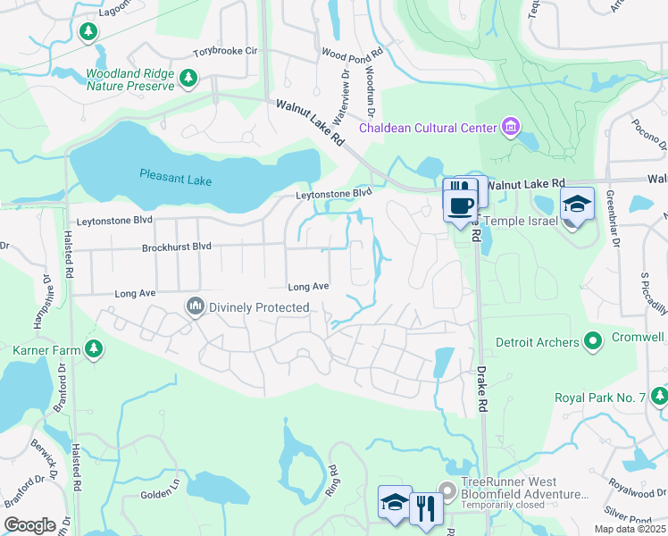 map of restaurants, bars, coffee shops, grocery stores, and more near 5661 Burrell Street in Oakland County