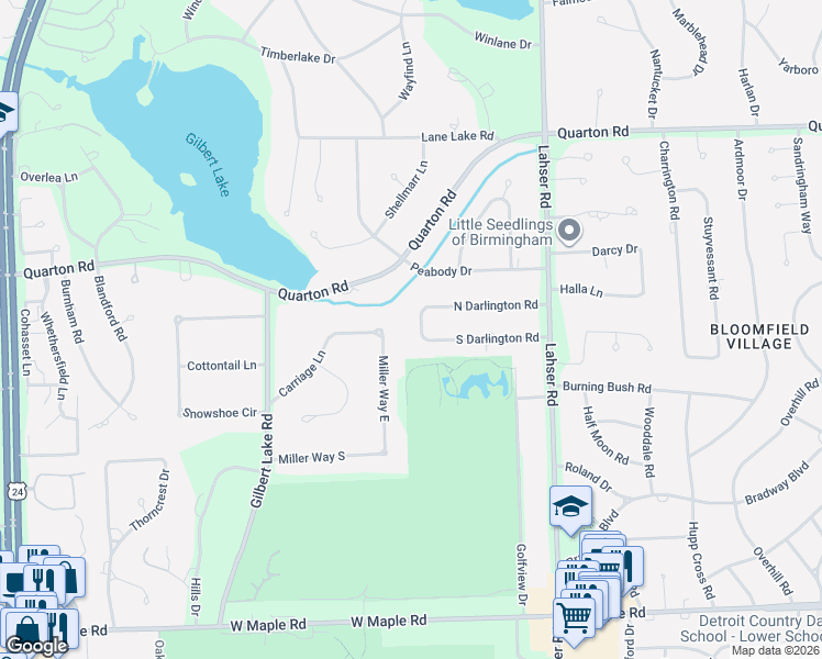 map of restaurants, bars, coffee shops, grocery stores, and more near 3797 North Darlington Road in Bloomfield Hills