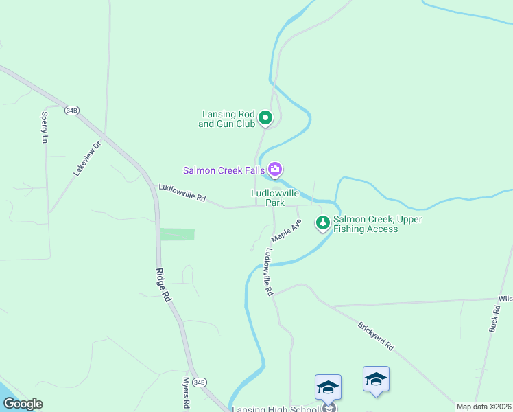 map of restaurants, bars, coffee shops, grocery stores, and more near Salmon Creek Road & Ludlowville Road in Lansing