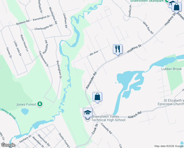 map of restaurants, bars, coffee shops, grocery stores, and more near 50 Alexander Rd in Billerica