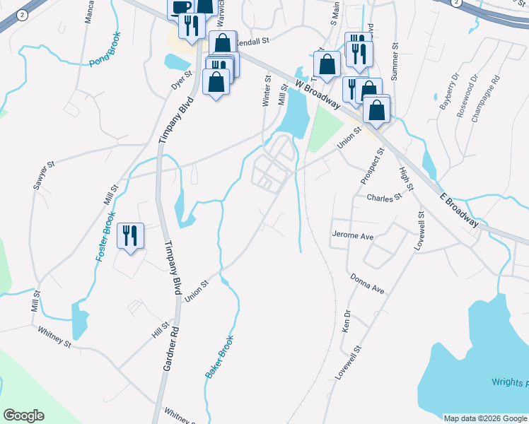 map of restaurants, bars, coffee shops, grocery stores, and more near 219 Union Street in Gardner