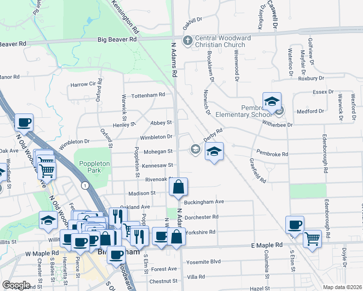map of restaurants, bars, coffee shops, grocery stores, and more near in Birmingham