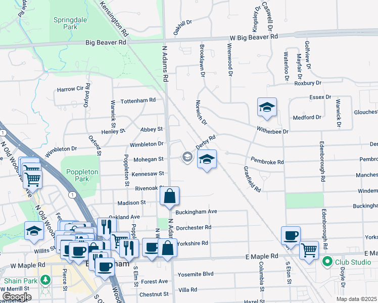 map of restaurants, bars, coffee shops, grocery stores, and more near 1155 Derby Road in Birmingham