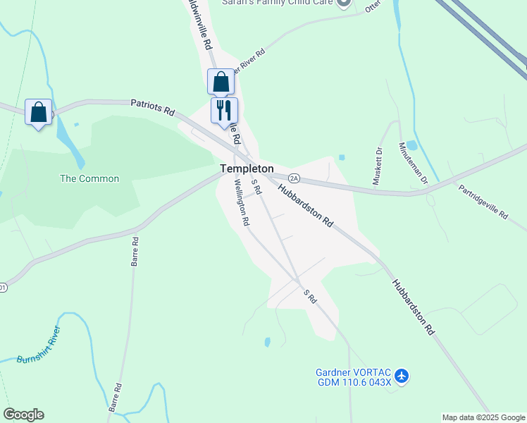 map of restaurants, bars, coffee shops, grocery stores, and more near 17 South Road in Templeton