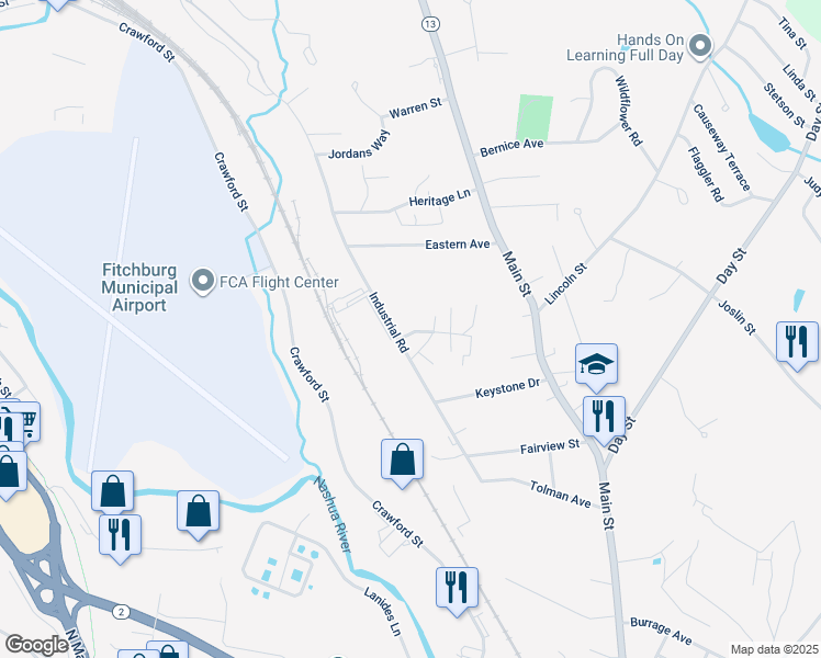 map of restaurants, bars, coffee shops, grocery stores, and more near 53 Fox Meadow Road in Leominster