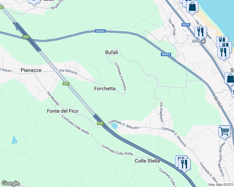 map of restaurants, bars, coffee shops, grocery stores, and more near 38 Contrada Forchetta in Forchetta