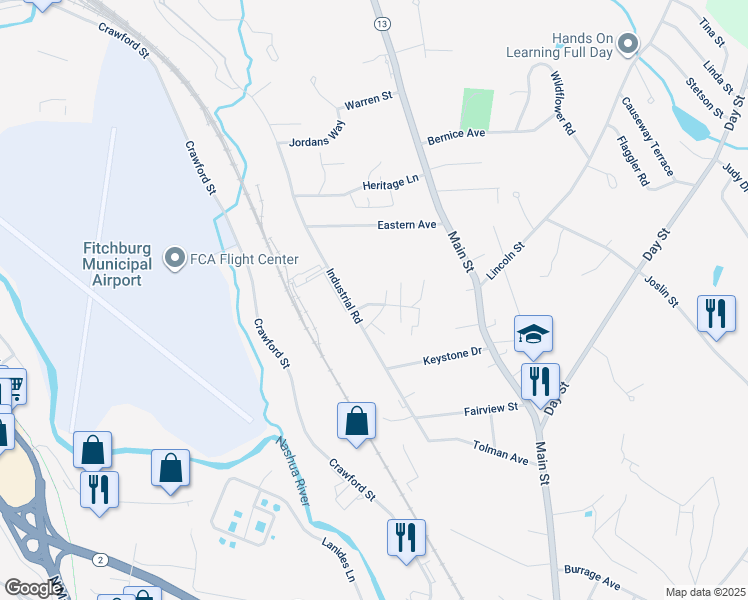 map of restaurants, bars, coffee shops, grocery stores, and more near 51c Fox Meadow Road in Leominster