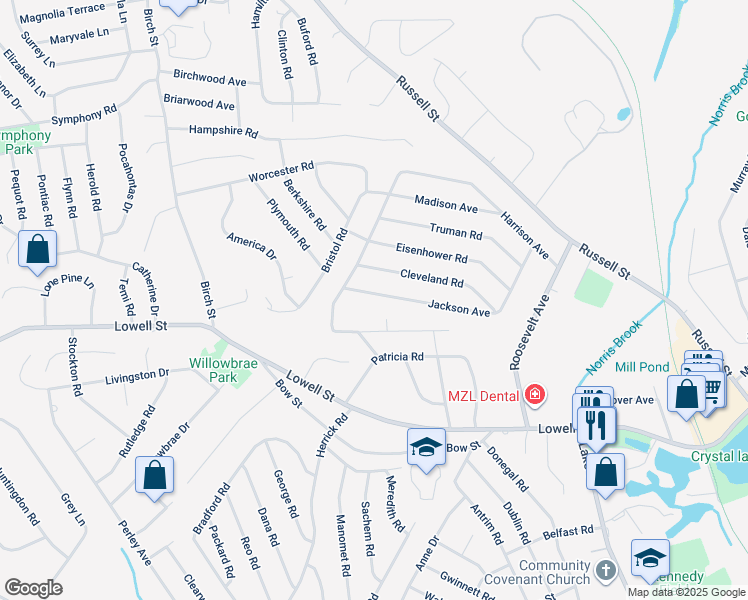 map of restaurants, bars, coffee shops, grocery stores, and more near 5 Jackson Avenue in Peabody