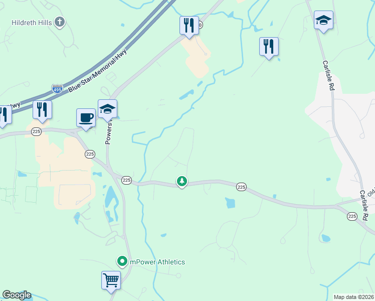 map of restaurants, bars, coffee shops, grocery stores, and more near 26 Banbury Drive in Westford