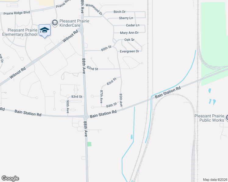 map of restaurants, bars, coffee shops, grocery stores, and more near 8556 83rd Street in Pleasant Prairie