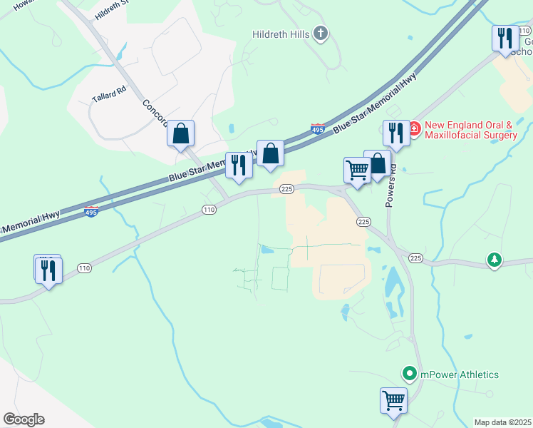 map of restaurants, bars, coffee shops, grocery stores, and more near 2 Robbins Road in Westford