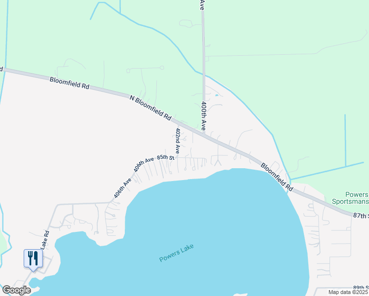 map of restaurants, bars, coffee shops, grocery stores, and more near 40119 85th Street in Genoa City