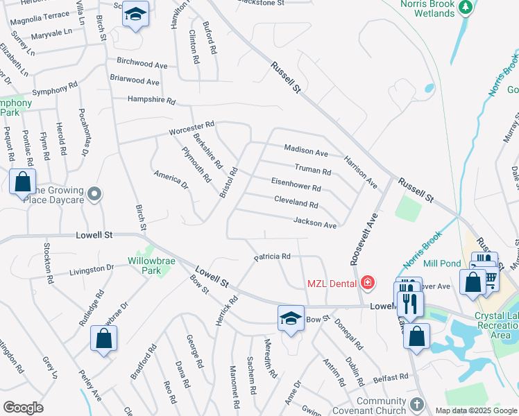 map of restaurants, bars, coffee shops, grocery stores, and more near 4 Cleveland Road in Peabody